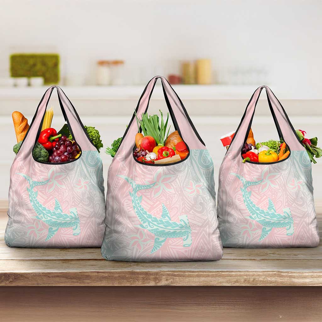 Baby Pink Gradient Polynesia Grocery Bag Hawaiian Tribal Hammerhead Shark Tattoo LT14 3-pack One Size Baby Pink - Polynesian Pride