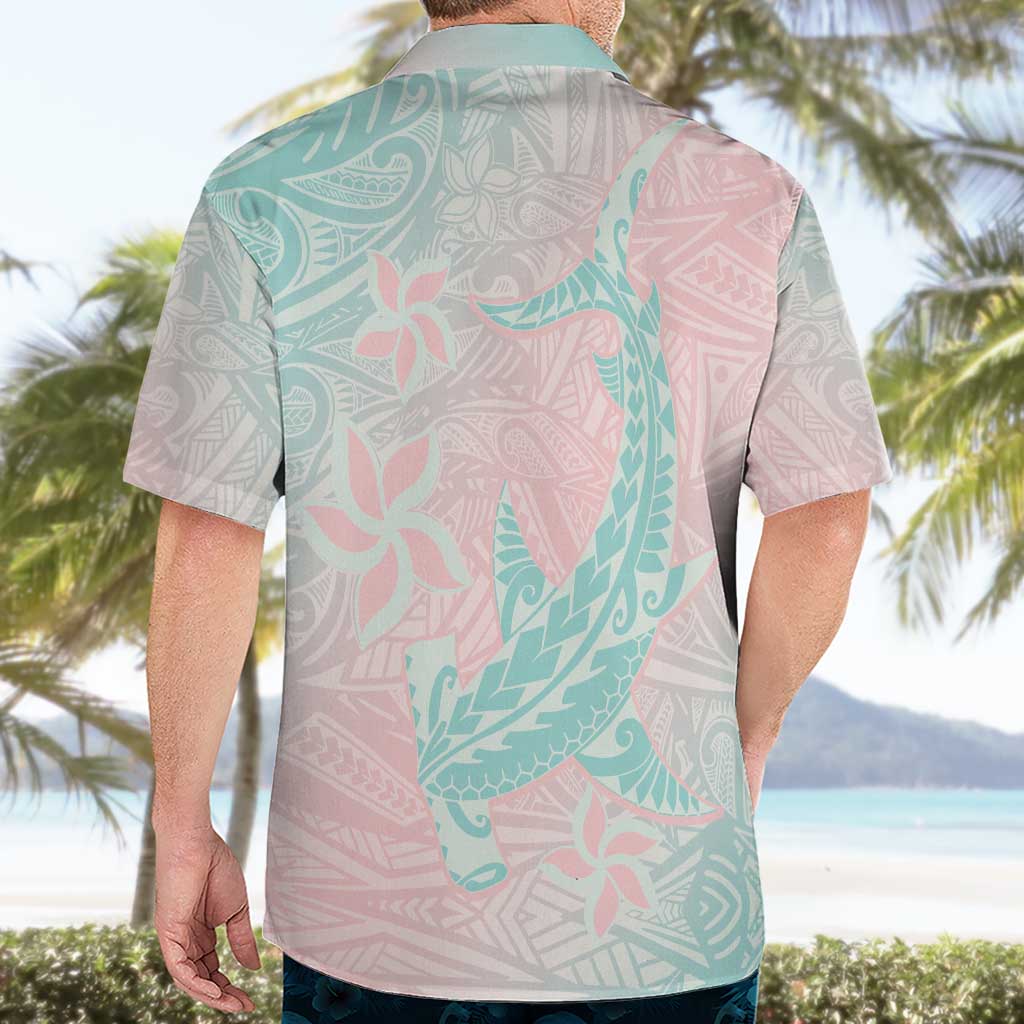 Baby Pink Gradient Polynesia Hawaiian Shirt Hawaiian Tribal Hammerhead Shark Tattoo LT14 - Polynesian Pride