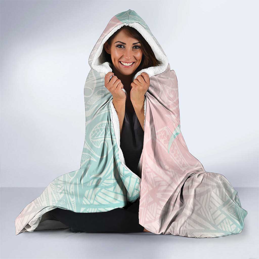 Baby Pink Gradient Polynesia Hooded Blanket Hawaiian Tribal Hammerhead Shark Tattoo LT14 - Polynesian Pride