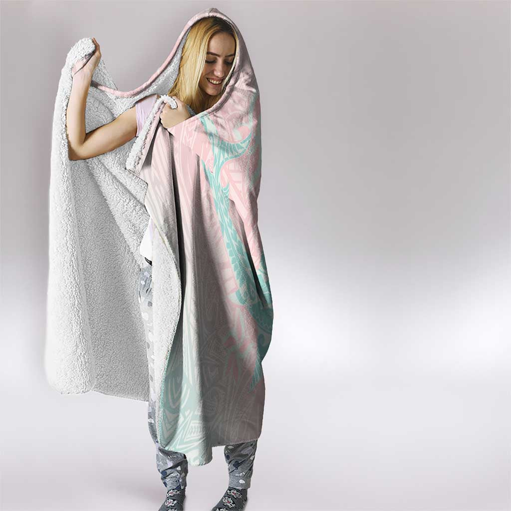 Baby Pink Gradient Polynesia Hooded Blanket Hawaiian Tribal Hammerhead Shark Tattoo LT14 - Polynesian Pride