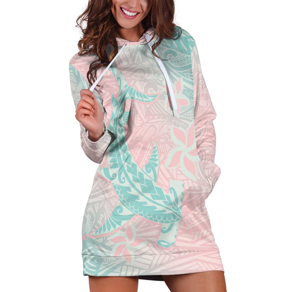 Baby Pink Gradient Polynesia Hoodie Dress Hawaiian Tribal Hammerhead Shark Tattoo