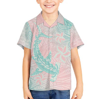 Baby Pink Gradient Polynesia Kid Hawaiian Shirt Hawaiian Tribal Hammerhead Shark Tattoo