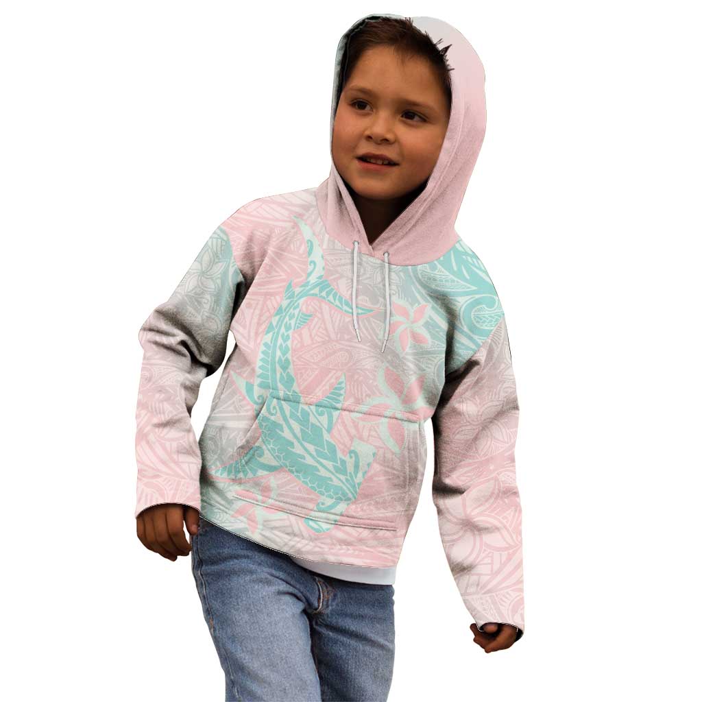 Baby Pink Gradient Polynesia Kid Hoodie Hawaiian Tribal Hammerhead Shark Tattoo