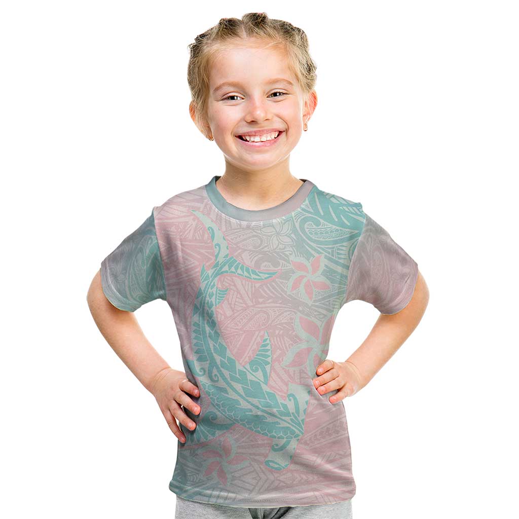 Baby Pink Gradient Polynesia Kid T Shirt Hawaiian Tribal Hammerhead Shark Tattoo