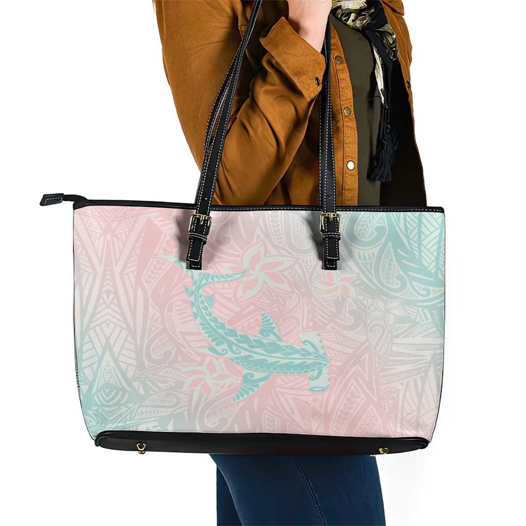 Baby Pink Gradient Polynesia Leather Tote Bag Hawaiian Tribal Hammerhead Shark Tattoo LT14 - Polynesian Pride