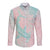 Baby Pink Gradient Polynesia Long Sleeve Button Shirt Hawaiian Tribal Hammerhead Shark Tattoo