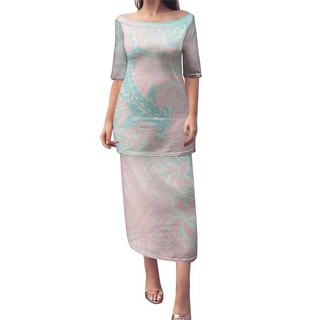 Baby Pink Gradient Polynesia Puletasi Hawaiian Tribal Hammerhead Shark Tattoo LT14 Long Dress Baby Pink - Polynesian Pride