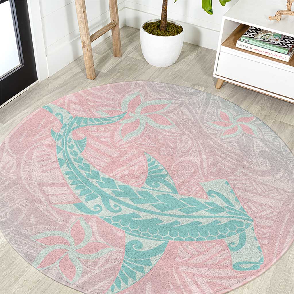 Baby Pink Gradient Polynesia Round Carpet Hawaiian Tribal Hammerhead Shark Tattoo