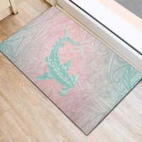 Baby Pink Gradient Polynesia Rubber Doormat Hawaiian Tribal Hammerhead Shark Tattoo LT14 - Polynesian Pride