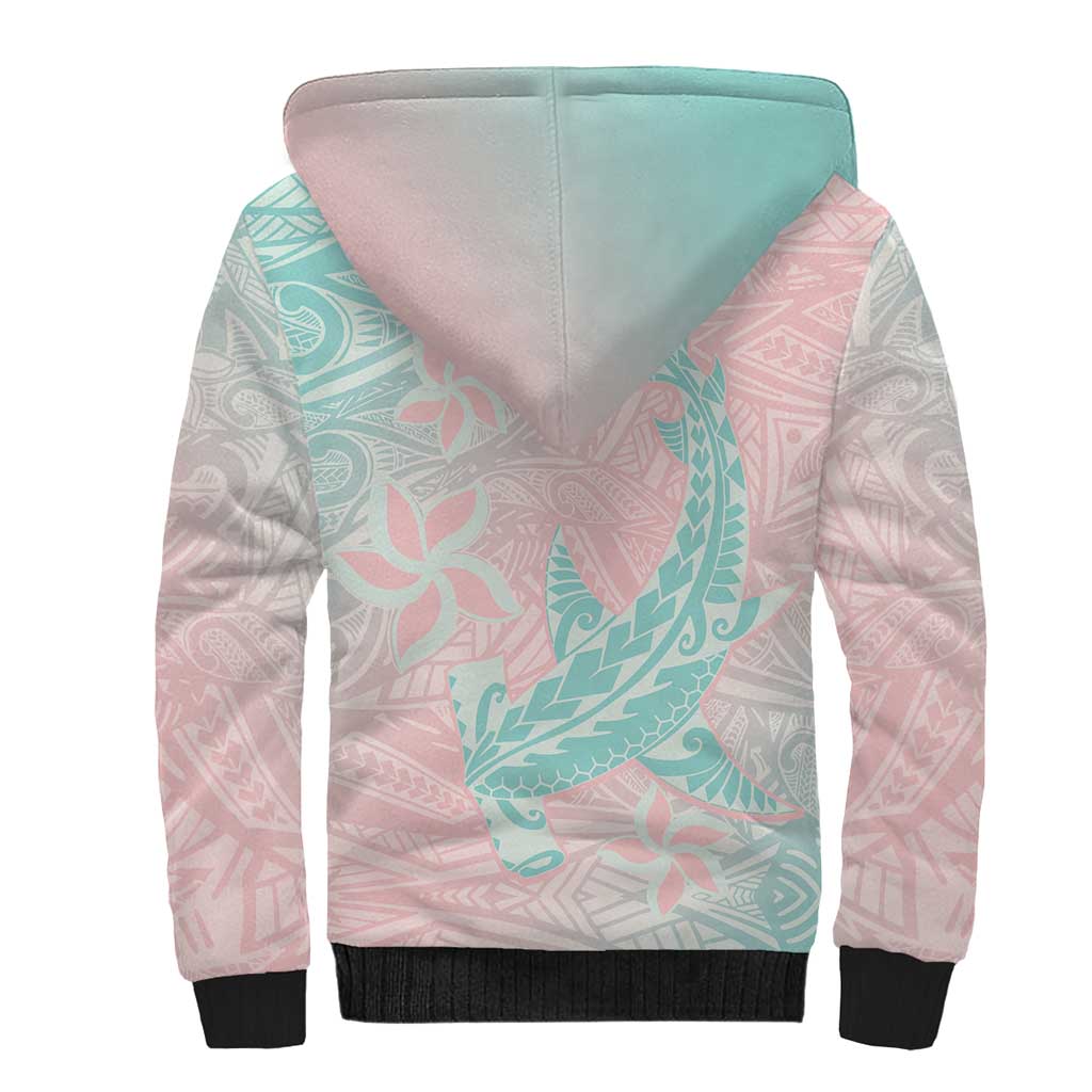 Baby Pink Gradient Polynesia Sherpa Hoodie Hawaiian Tribal Hammerhead Shark Tattoo LT14 - Polynesian Pride