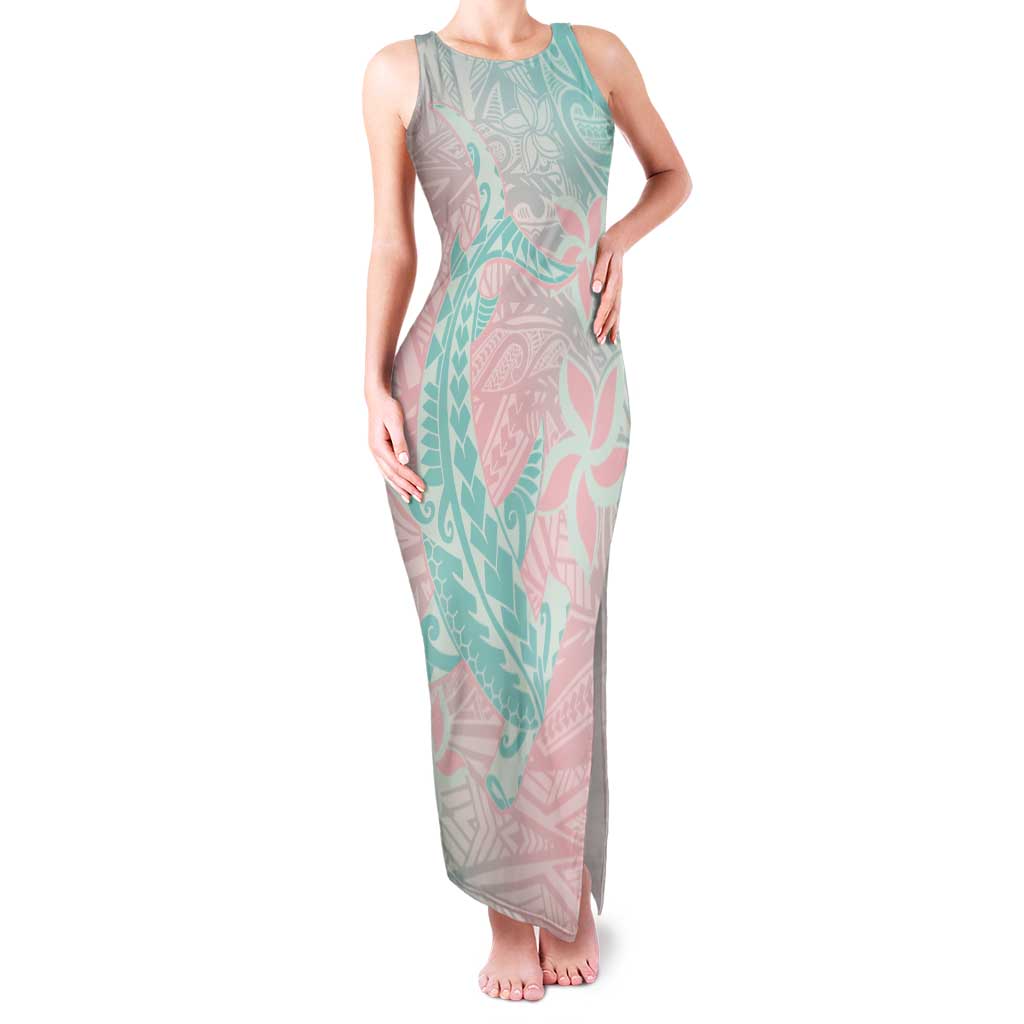 Baby Pink Gradient Polynesia Tank Maxi Dress Hawaiian Tribal Hammerhead Shark Tattoo LT14 Women Baby Pink - Polynesian Pride
