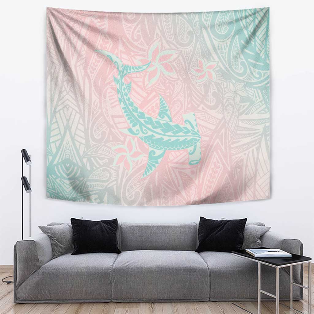 Baby Pink Gradient Polynesia Tapestry Hawaiian Tribal Hammerhead Shark Tattoo