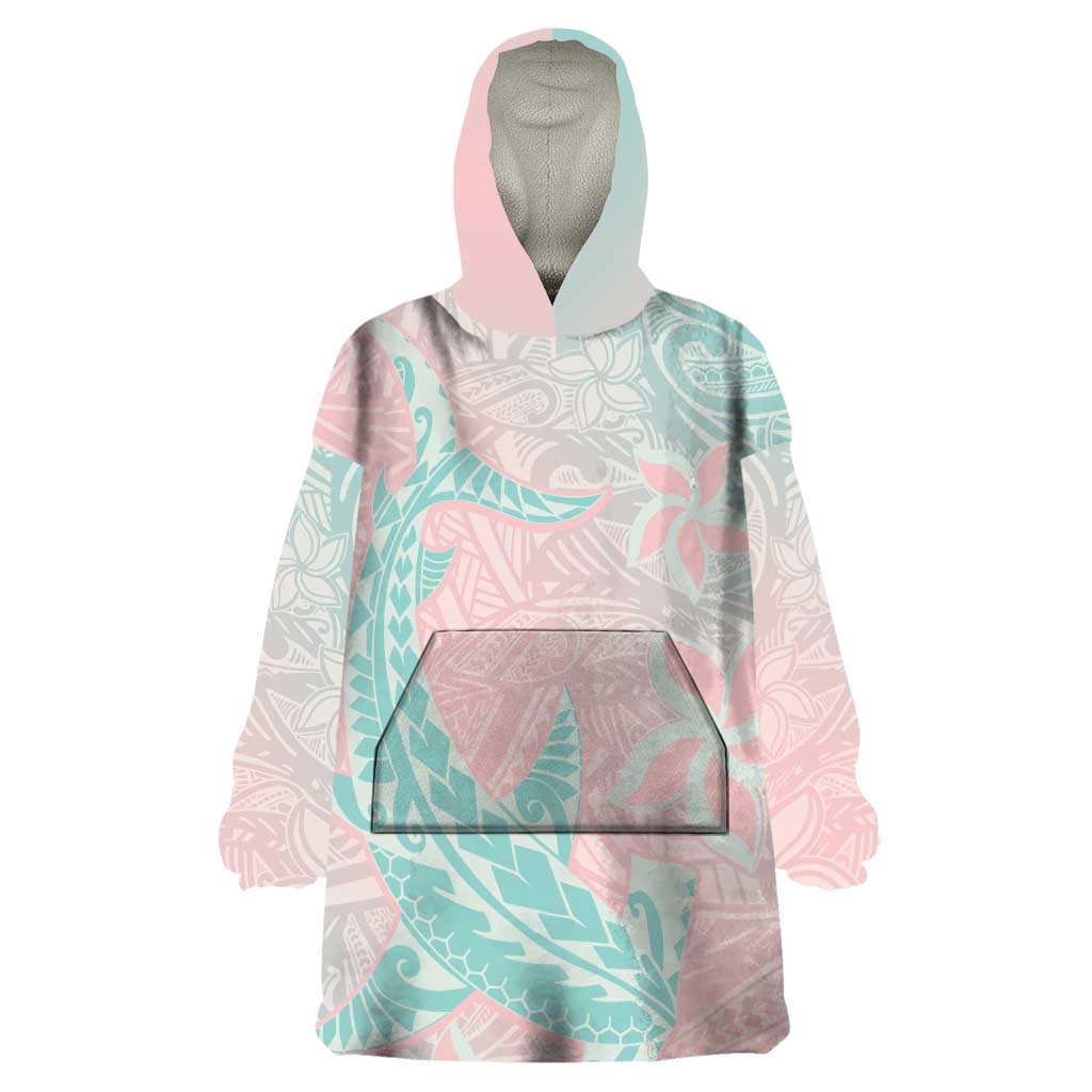 Baby Pink Gradient Polynesia Wearable Blanket Hoodie Hawaiian Tribal Hammerhead Shark Tattoo