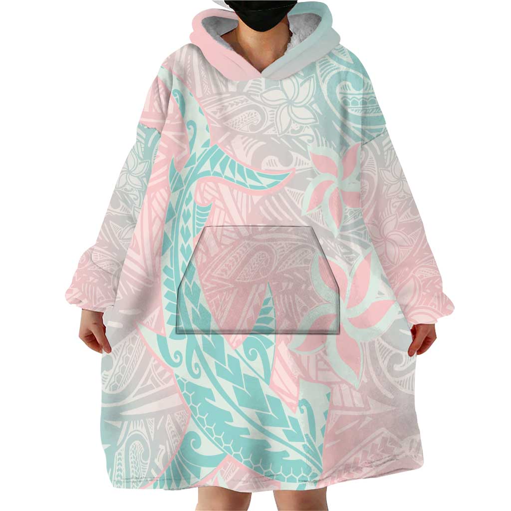 Baby Pink Gradient Polynesia Wearable Blanket Hoodie Hawaiian Tribal Hammerhead Shark Tattoo LT14 - Polynesian Pride