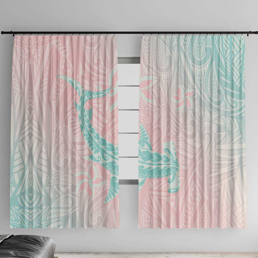 Baby Pink Gradient Polynesia Window Curtain Hawaiian Tribal Hammerhead Shark Tattoo