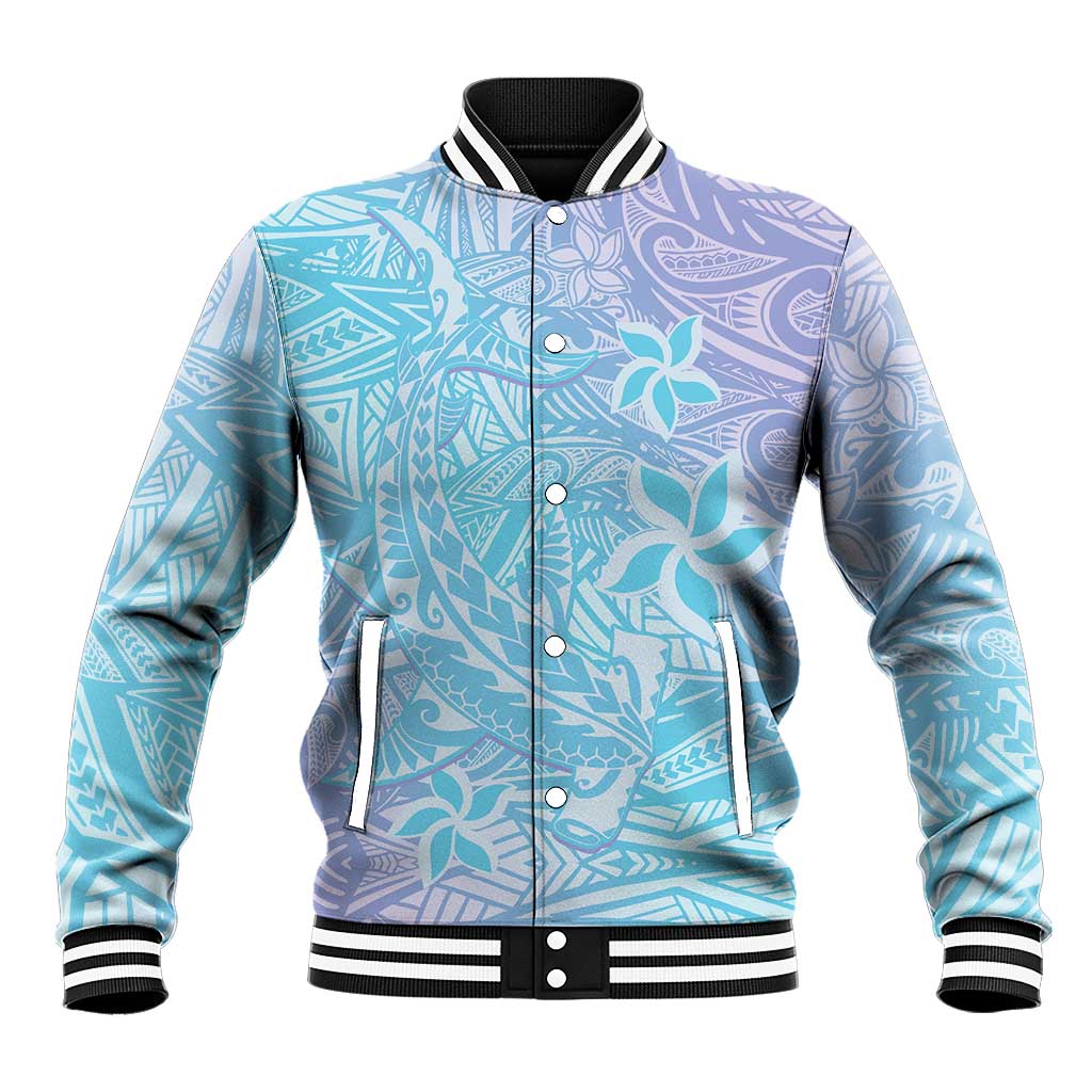 Baby Blue Gradient Polynesia Baseball Jacket Hawaiian Tribal Hammerhead Shark Tattoo LT14 Unisex Baby Blue - Polynesian Pride