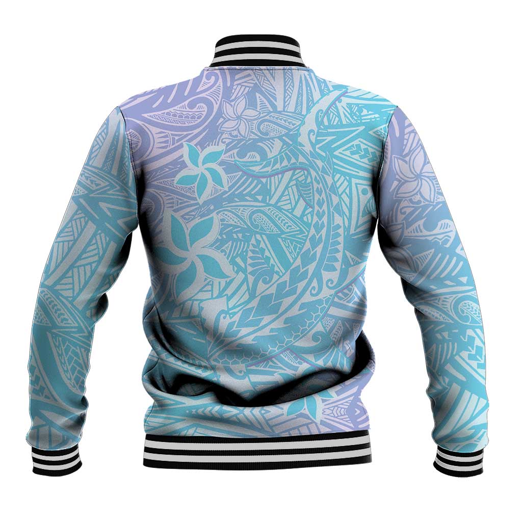 Baby Blue Gradient Polynesia Baseball Jacket Hawaiian Tribal Hammerhead Shark Tattoo LT14 - Polynesian Pride