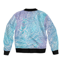 Baby Blue Gradient Polynesia Bomber Jacket Hawaiian Tribal Hammerhead Shark Tattoo