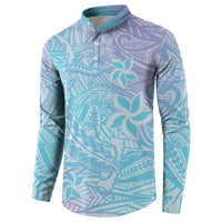 Baby Blue Gradient Polynesia Button Sweatshirt Hawaiian Tribal Hammerhead Shark Tattoo LT14 - Polynesian Pride