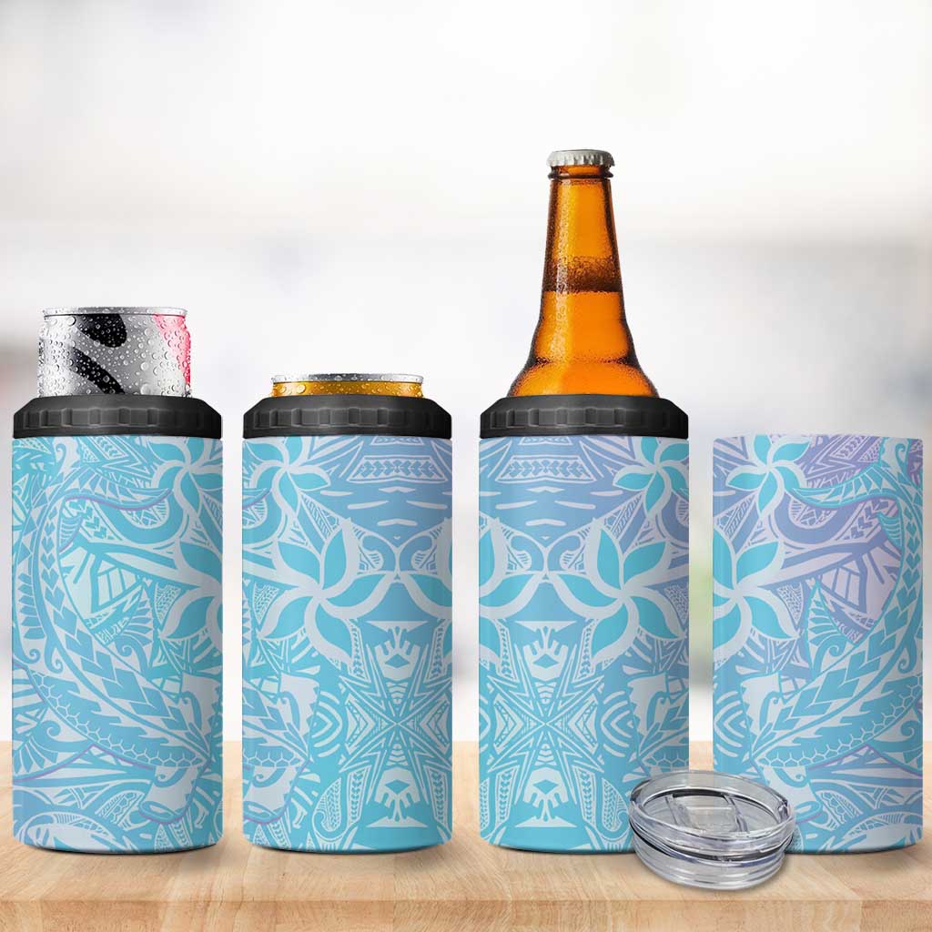 Baby Blue Gradient Polynesia 4 in 1 Can Cooler Tumbler Hawaiian Tribal Hammerhead Shark Tattoo