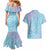 Baby Blue Gradient Polynesia Couples Matching Mermaid Dress and Hawaiian Shirt Hawaiian Tribal Hammerhead Shark Tattoo