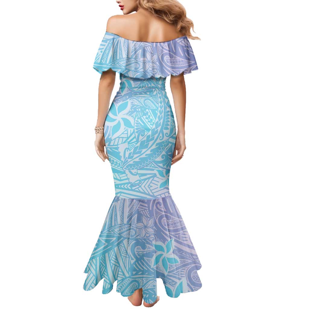 Baby Blue Gradient Polynesia Family Matching Mermaid Dress and Hawaiian Shirt Hawaiian Tribal Hammerhead Shark Tattoo