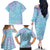 Baby Blue Gradient Polynesia Family Matching Off The Shoulder Long Sleeve Dress and Hawaiian Shirt Hawaiian Tribal Hammerhead Shark Tattoo