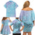 Baby Blue Gradient Polynesia Family Matching Off Shoulder Short Dress and Hawaiian Shirt Hawaiian Tribal Hammerhead Shark Tattoo