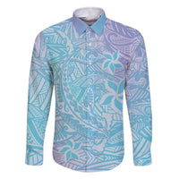 Baby Blue Gradient Polynesia Family Matching Off Shoulder Short Dress and Hawaiian Shirt Hawaiian Tribal Hammerhead Shark Tattoo
