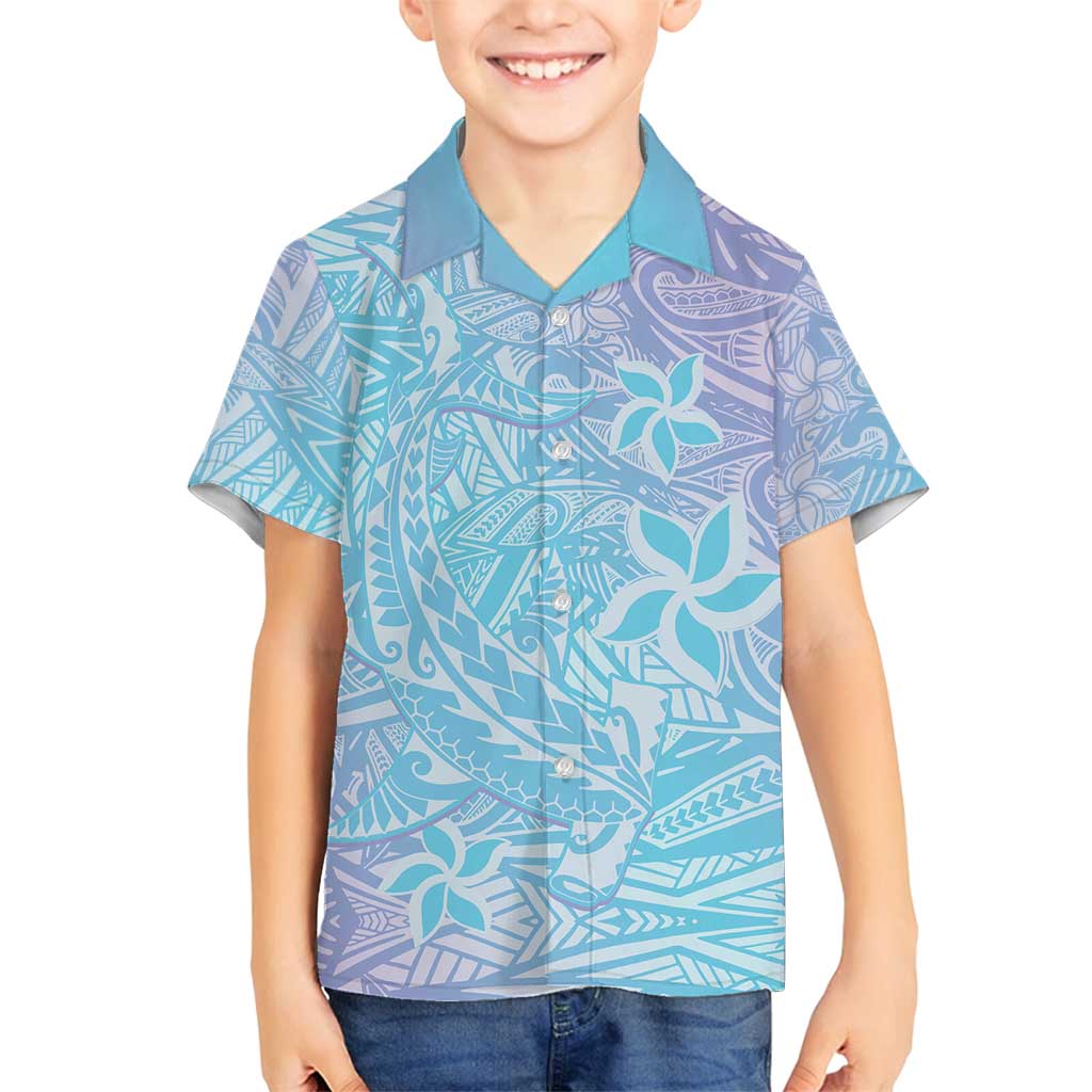 Baby Blue Gradient Polynesia Family Matching Tank Maxi Dress and Hawaiian Shirt Hawaiian Tribal Hammerhead Shark Tattoo