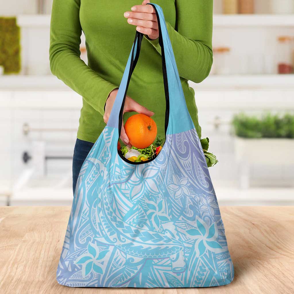 Baby Blue Gradient Polynesia Grocery Bag Hawaiian Tribal Hammerhead Shark Tattoo LT14 - Polynesian Pride