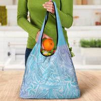 Baby Blue Gradient Polynesia Grocery Bag Hawaiian Tribal Hammerhead Shark Tattoo LT14 - Polynesian Pride