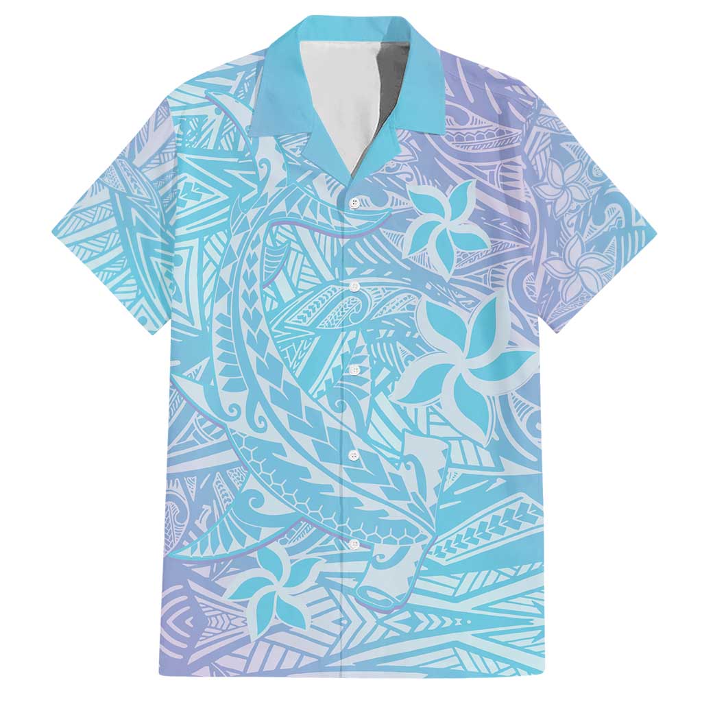 Baby Blue Gradient Polynesia Hawaiian Shirt Hawaiian Tribal Hammerhead Shark Tattoo LT14 Baby Blue - Polynesian Pride
