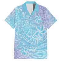 Baby Blue Gradient Polynesia Hawaiian Shirt Hawaiian Tribal Hammerhead Shark Tattoo LT14 Baby Blue - Polynesian Pride