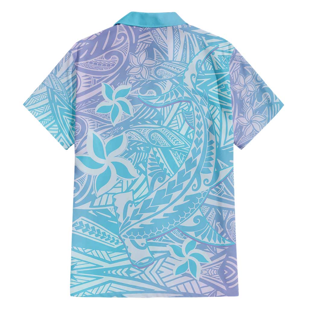 Baby Blue Gradient Polynesia Hawaiian Shirt Hawaiian Tribal Hammerhead Shark Tattoo LT14 - Polynesian Pride