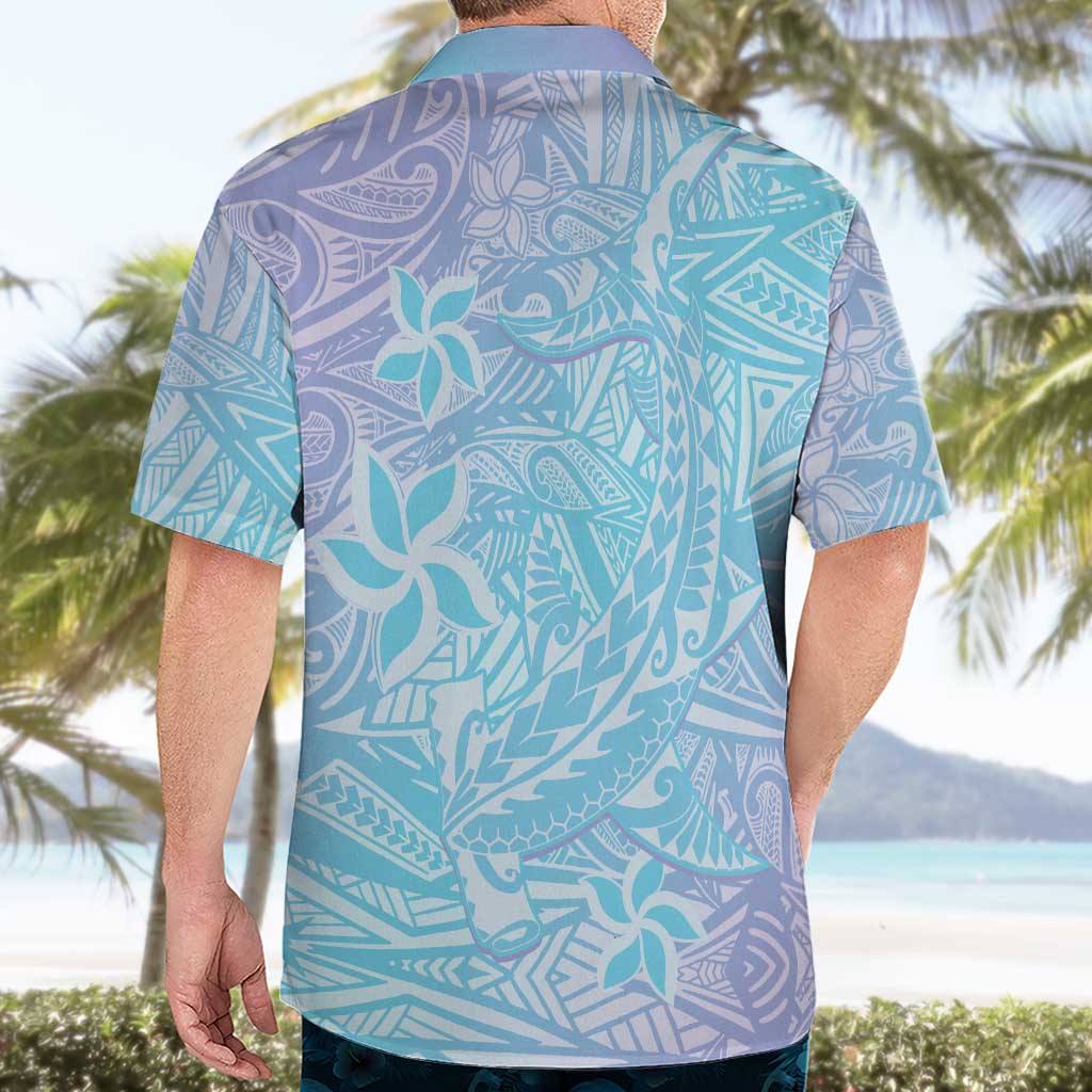 Baby Blue Gradient Polynesia Hawaiian Shirt Hawaiian Tribal Hammerhead Shark Tattoo LT14 - Polynesian Pride