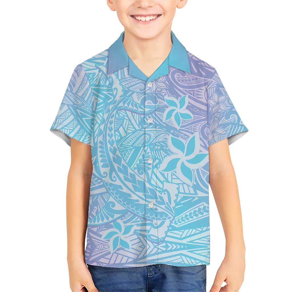 Baby Blue Gradient Polynesia Hawaiian Shirt Hawaiian Tribal Hammerhead Shark Tattoo LT14 - Polynesian Pride