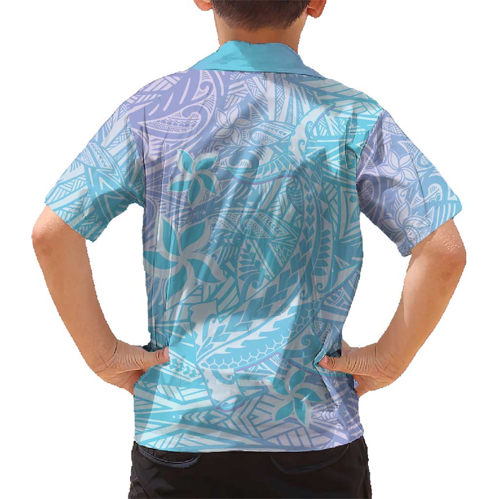 Baby Blue Gradient Polynesia Hawaiian Shirt Hawaiian Tribal Hammerhead Shark Tattoo LT14 - Polynesian Pride