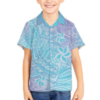 Baby Blue Gradient Polynesia Kid Hawaiian Shirt Hawaiian Tribal Hammerhead Shark Tattoo