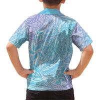 Baby Blue Gradient Polynesia Kid Hawaiian Shirt Hawaiian Tribal Hammerhead Shark Tattoo