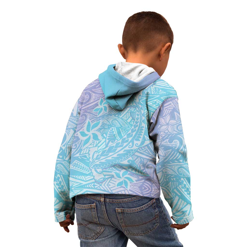Baby Blue Gradient Polynesia Kid Hoodie Hawaiian Tribal Hammerhead Shark Tattoo