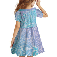 Baby Blue Gradient Polynesia Kid Short Sleeve Dress Hawaiian Tribal Hammerhead Shark Tattoo