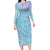 Baby Blue Gradient Polynesia Long Sleeve Bodycon Dress Hawaiian Tribal Hammerhead Shark Tattoo