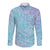 Baby Blue Gradient Polynesia Long Sleeve Button Shirt Hawaiian Tribal Hammerhead Shark Tattoo