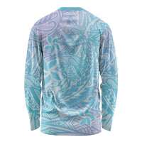 Baby Blue Gradient Polynesia Long Sleeve Shirt Hawaiian Tribal Hammerhead Shark Tattoo