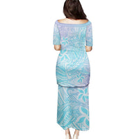 Baby Blue Gradient Polynesia Puletasi Hawaiian Tribal Hammerhead Shark Tattoo LT14 - Polynesian Pride
