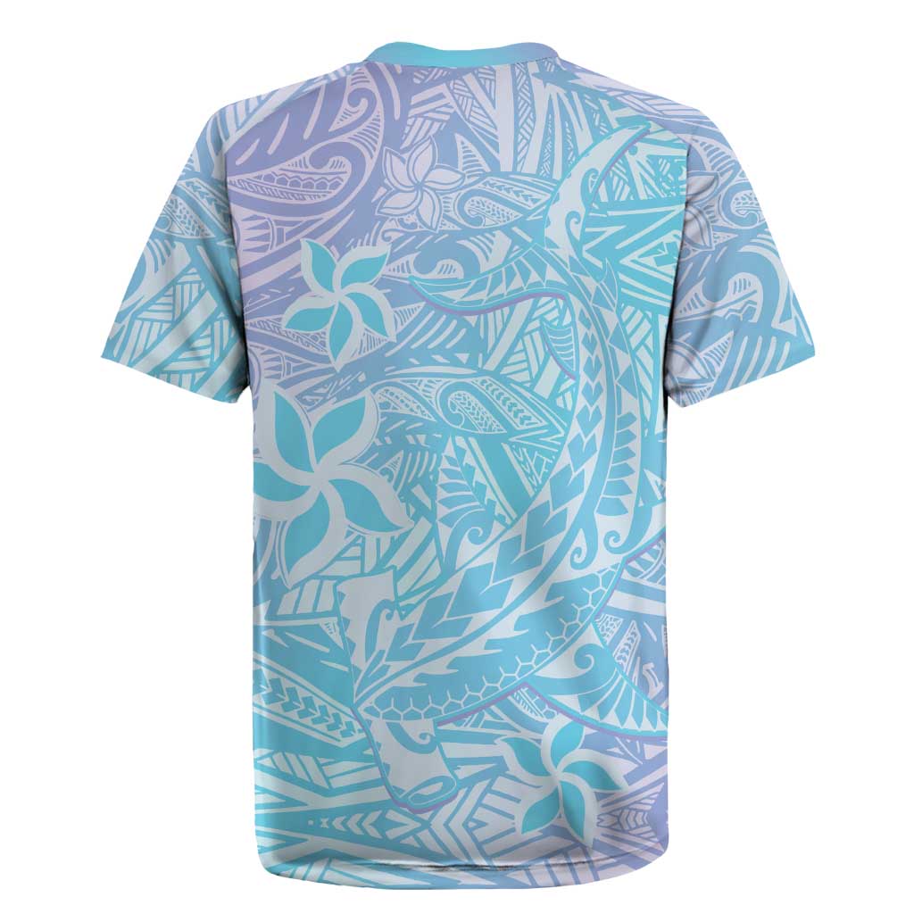 Baby Blue Gradient Polynesia Rugby Jersey Hawaiian Tribal Hammerhead Shark Tattoo LT14 - Polynesian Pride