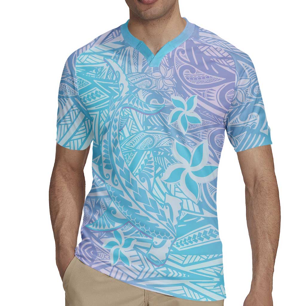 Baby Blue Gradient Polynesia Rugby Jersey Hawaiian Tribal Hammerhead Shark Tattoo LT14 - Polynesian Pride