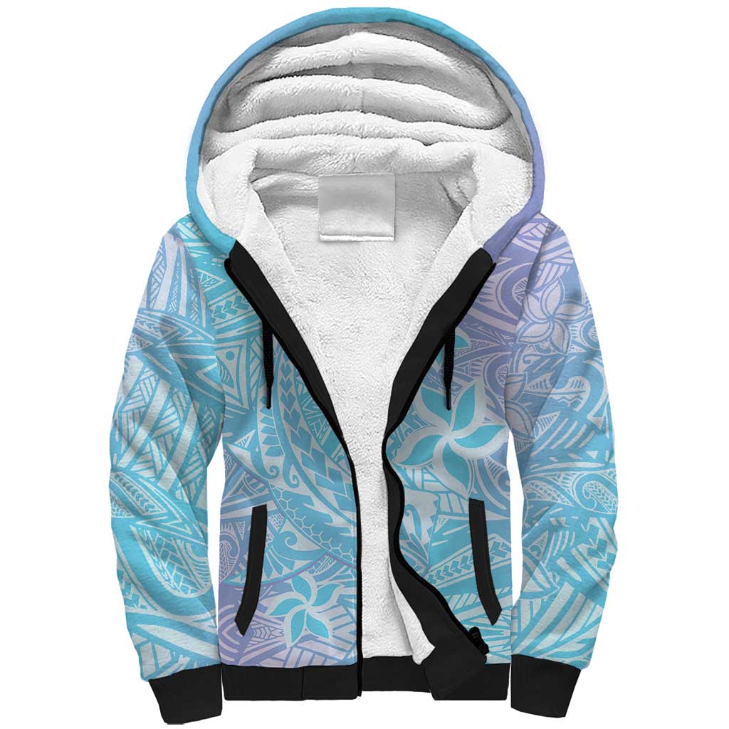 Baby Blue Gradient Polynesia Sherpa Hoodie Hawaiian Tribal Hammerhead Shark Tattoo LT14 Unisex Baby Blue - Polynesian Pride