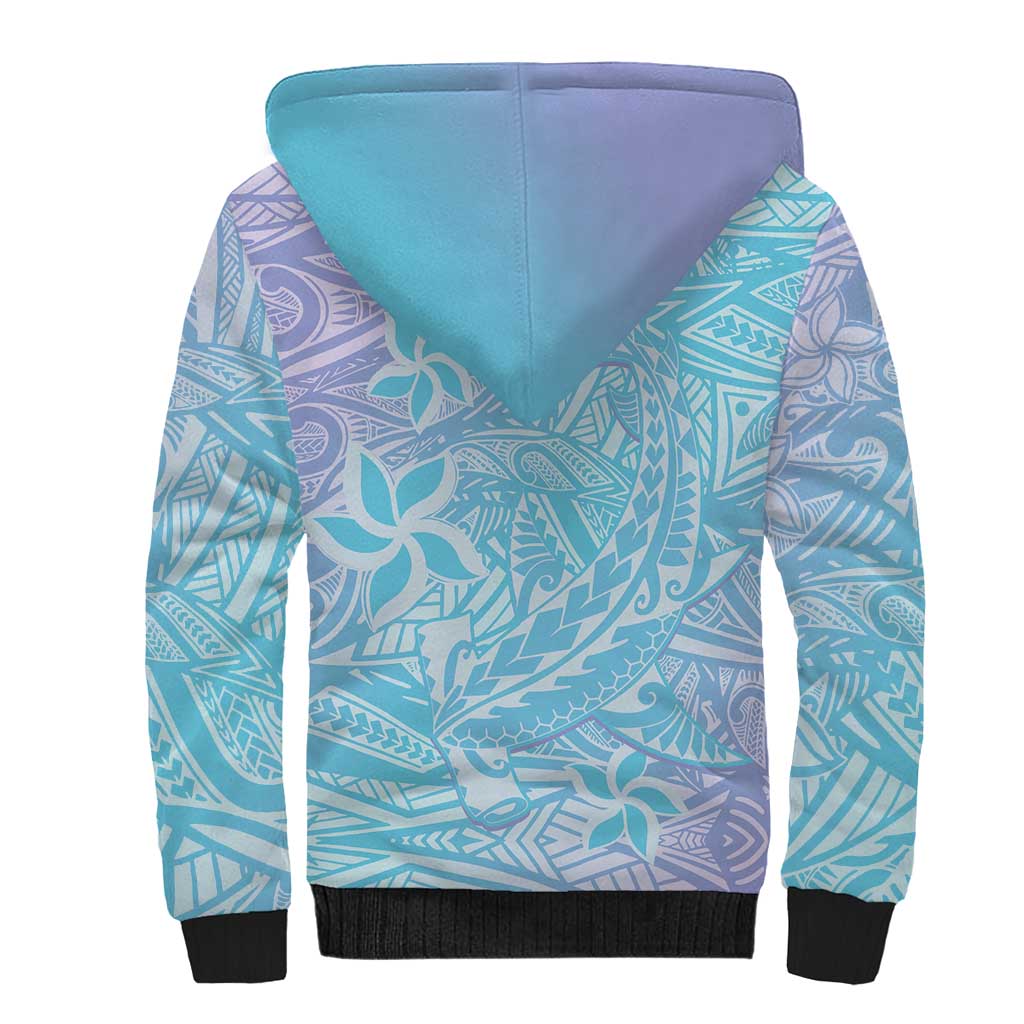 Baby Blue Gradient Polynesia Sherpa Hoodie Hawaiian Tribal Hammerhead Shark Tattoo LT14 - Polynesian Pride